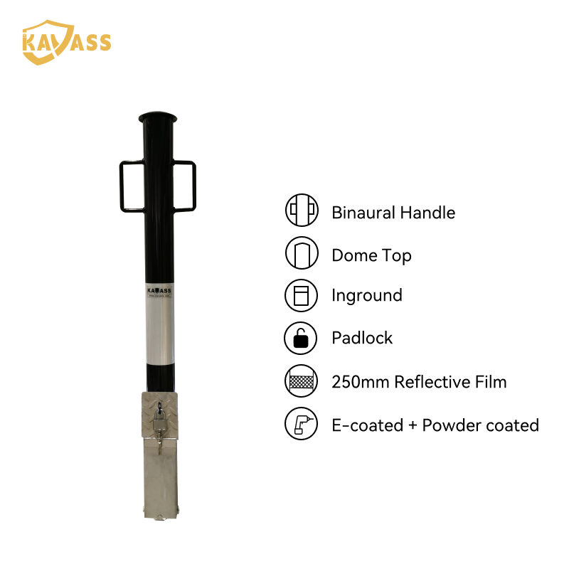 KAVASS In-Ground Removable Bollard – Black & White Binaural Handle, Padlock Security, Easy Handling