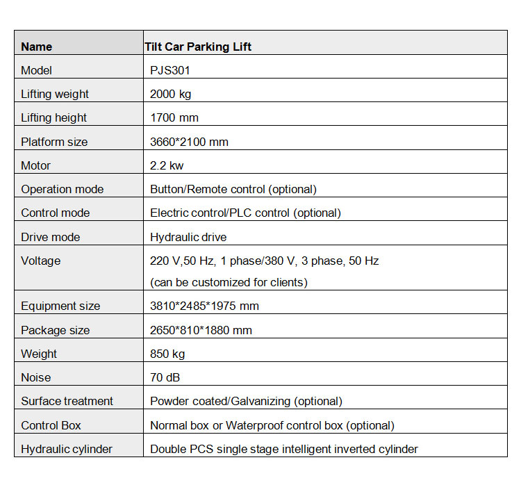 Low Headroom Spaces Tilting Type Parking System (7)