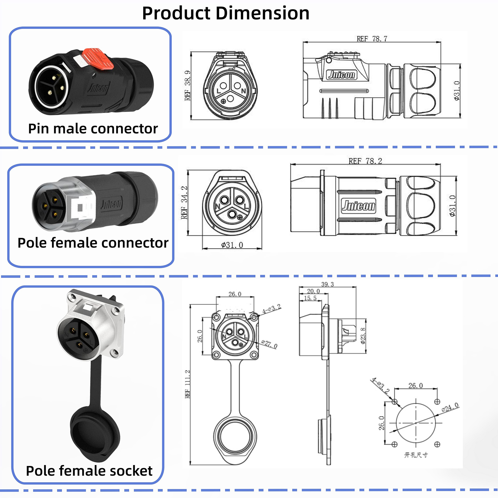 Jnicon IP67 MJ24 New Energy Electrical Metal Waterproof Connector (1)