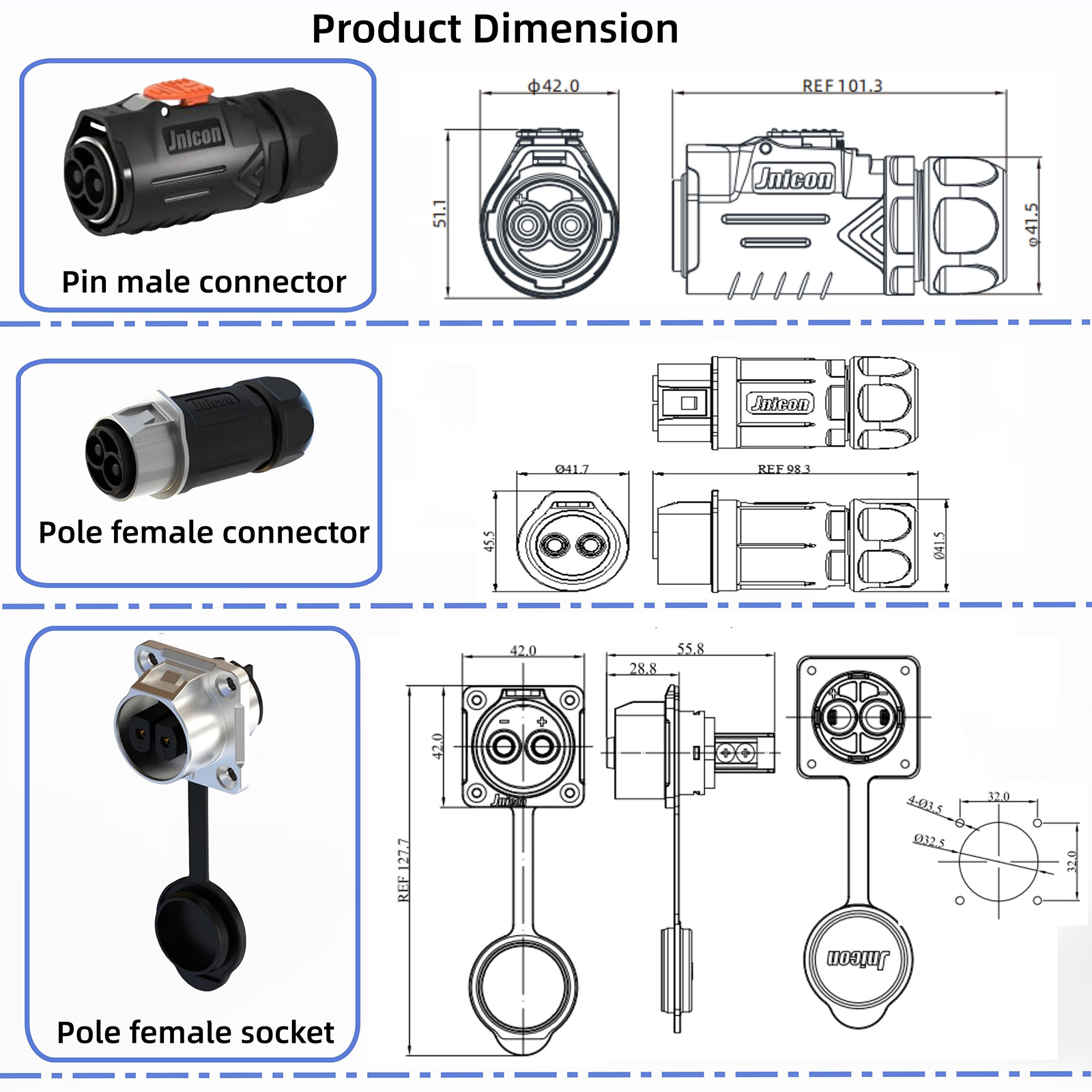 Jnicon IP67 MJ32 Metal Fast Second Lock Waterproof Connector (2)