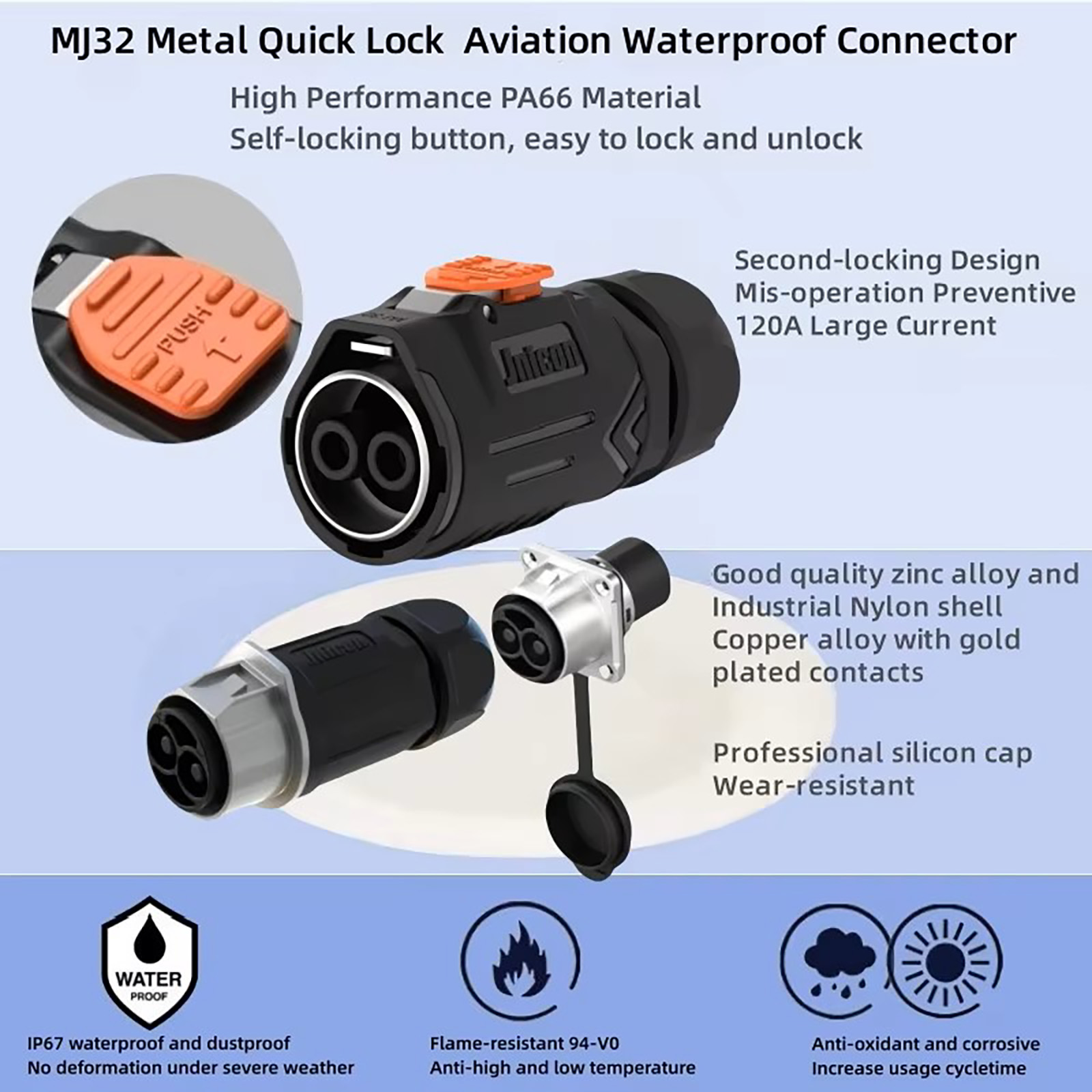 Jnicon IP67 MJ32 Metal Fast Second Lock Waterproof Connector (6)