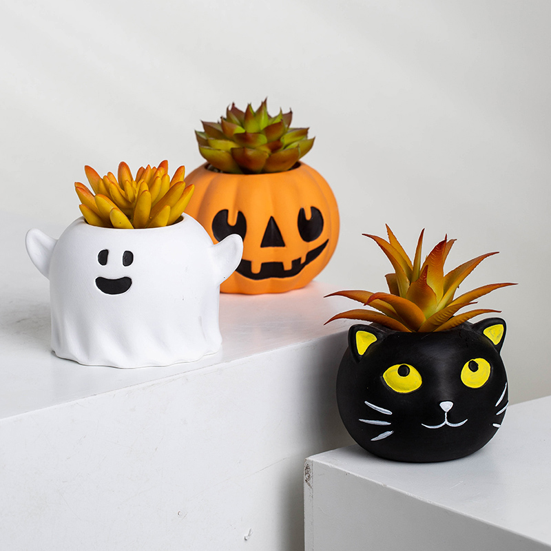 Halloween Mini Succulent Planter Pots With Artificial Plant Ceramic Pots