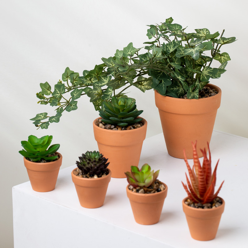 Clay Succulent Planter Pots With Artificial Plant For Garden Flower Pottery Pots