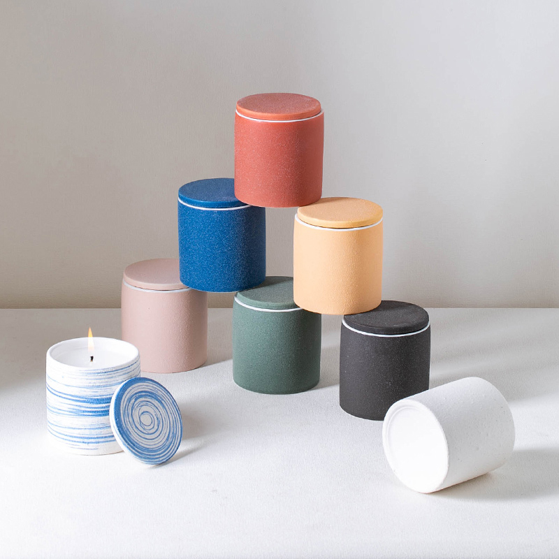 Thick Glazed Candle Container Empty Candles Ceramic Vessels With Lid