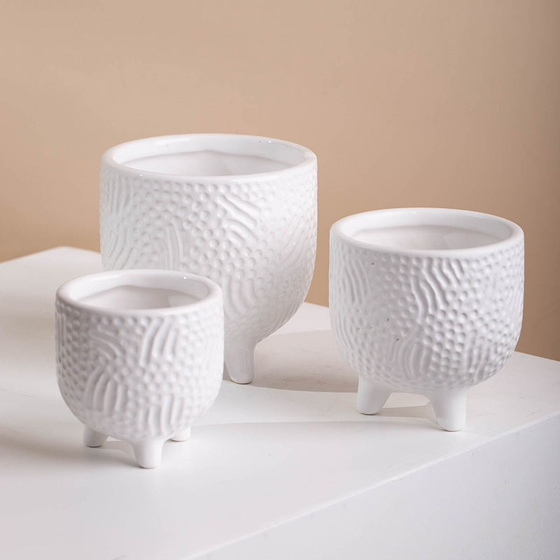 Custom Nordic Honeycomb Relief Flower Pot With Foot Home Decor Ceramic Flower Pot Planters