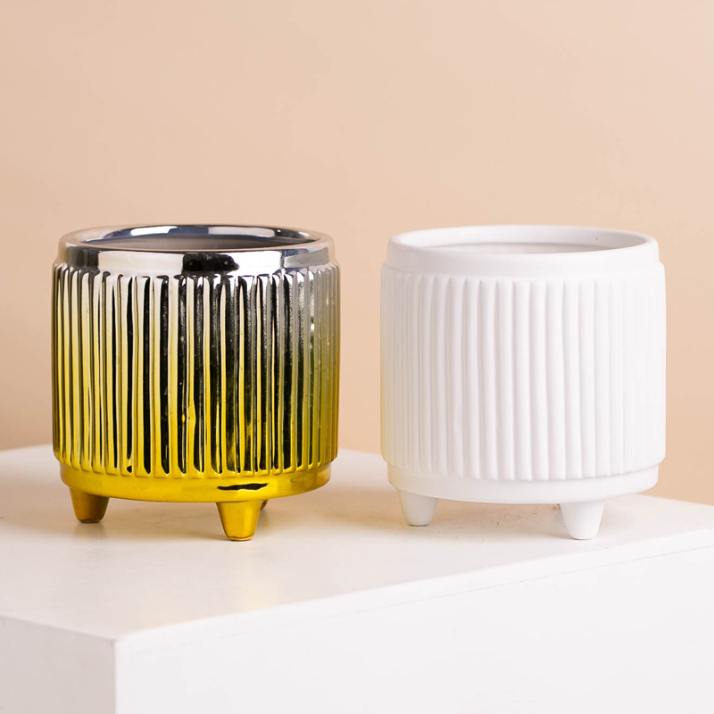 Custom Nordic Electroplating Ceramic Flower Pot With Feet Garden Pots & Planters