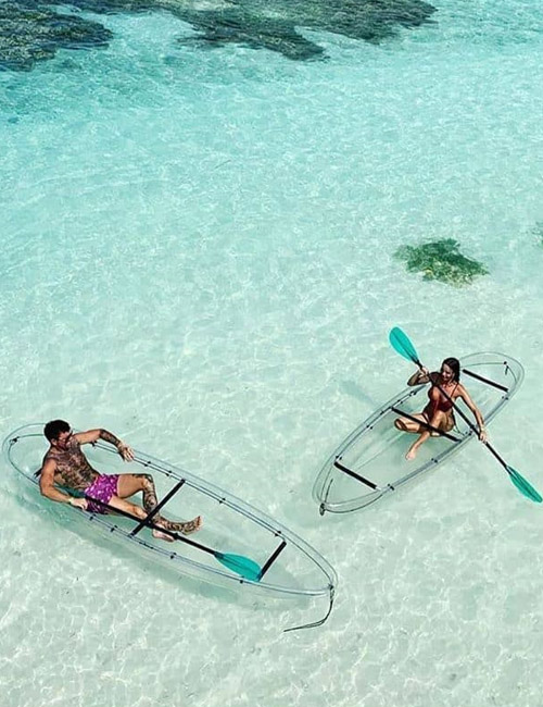 A Clear PC Kayak is a type of kayak made from polycarbonate (PC) material, which is known for being extremely durable, lightweight, and transparent