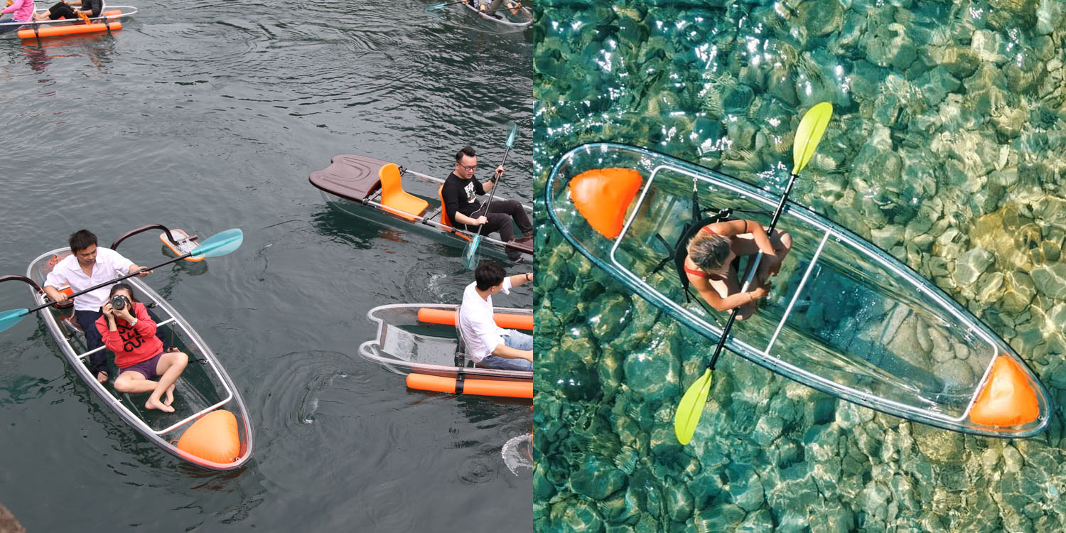 A Sport Boat Canoe Transparent PC Kayak operates on the same fundamental principles as a standard kayak, utilizing a double-bladed paddle to propel through water and relying on the paddler’s balance f ( (4)