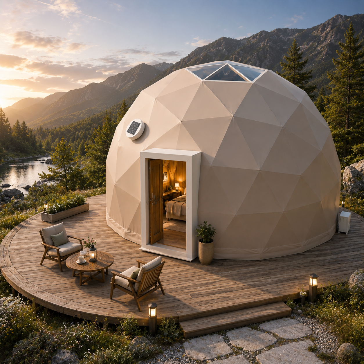 D10.0M Glamping Pod PVC Geodesic Igloo Tent with Bathroom