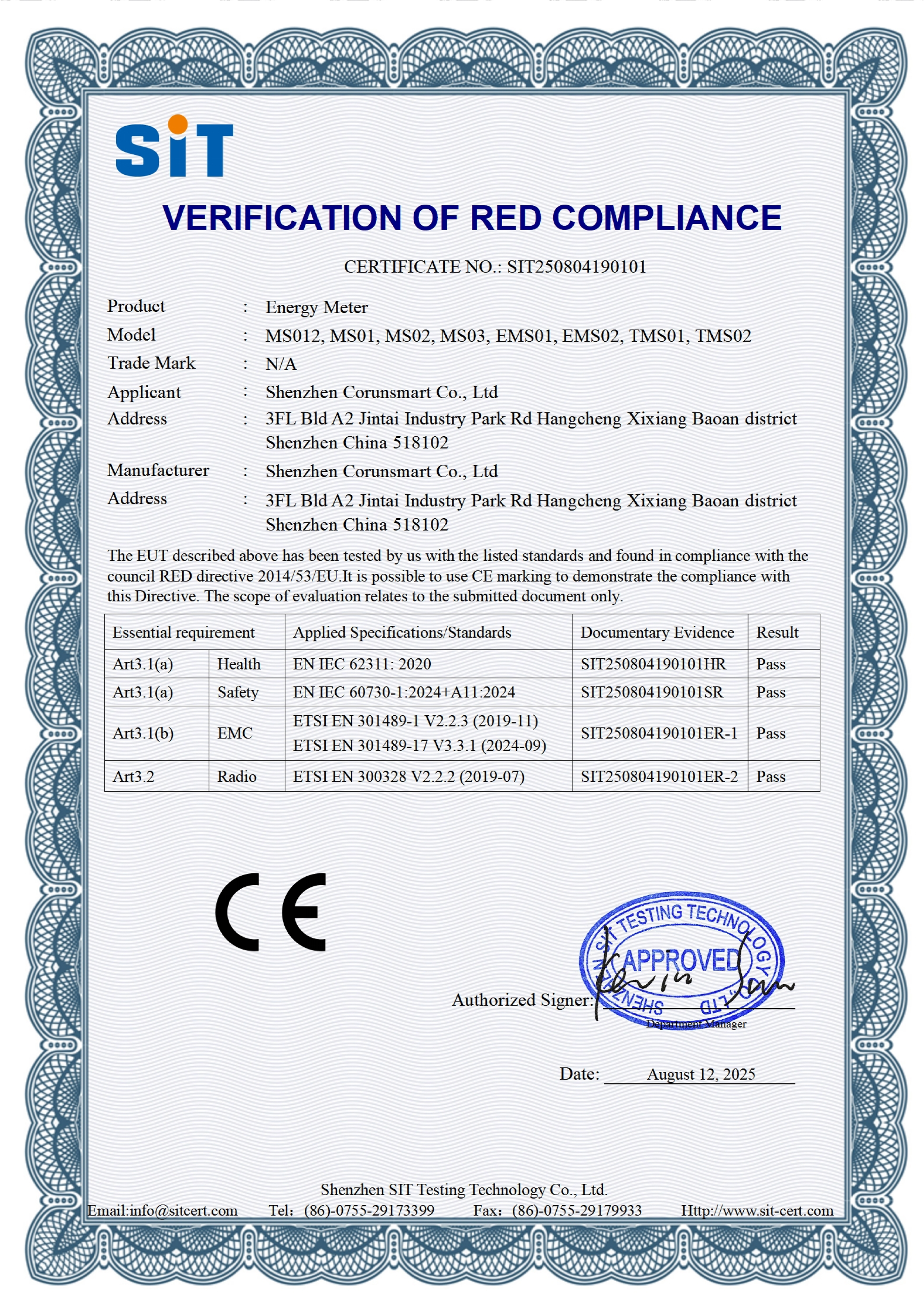 Corunsmart-SIT250804190101-Corunsmart-Energy-Meter-MS012-CE-RED
