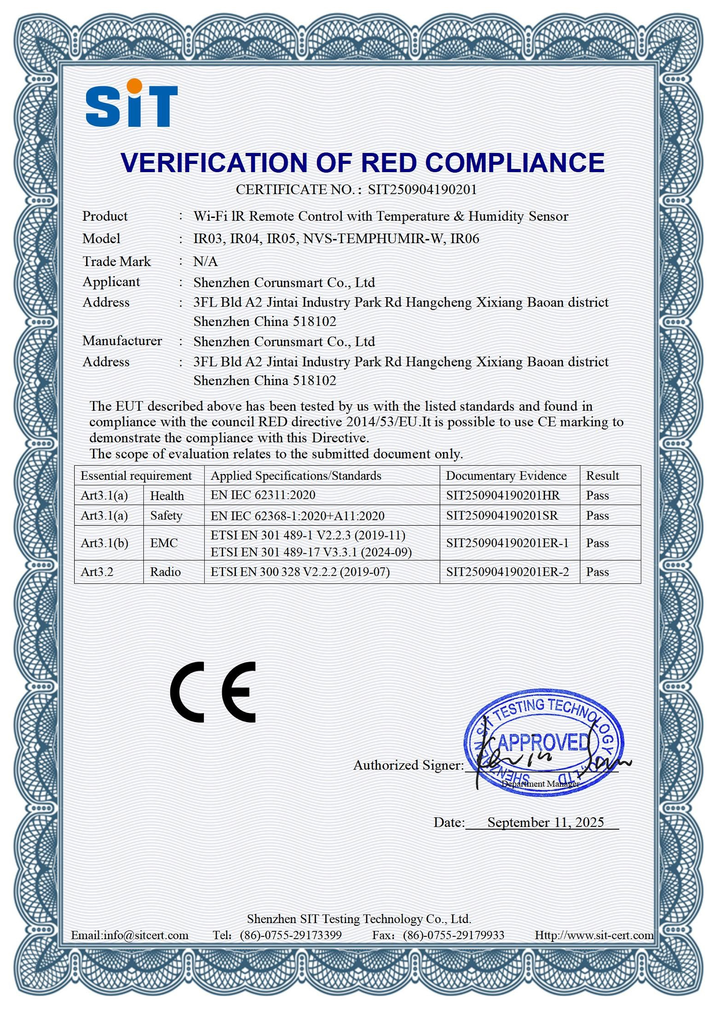 SIT250904190201-Corunsmart-Temperature-&-Humidity-Sensor-IR03-RED证书_01