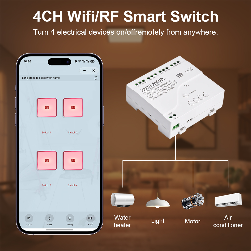 4CH WIFI Relay Smart Switch Module with RF433