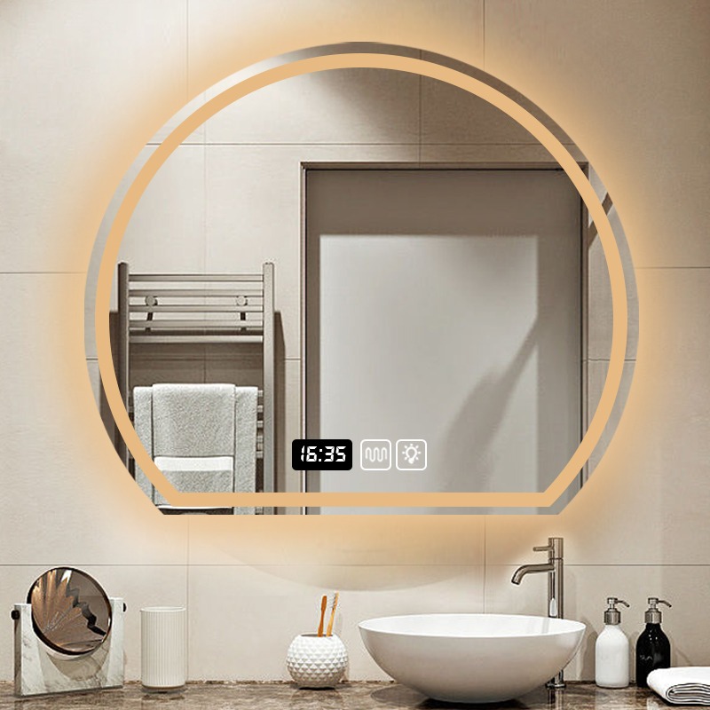 Semi-circular touch sensor switch LED bathroom wall Mirror