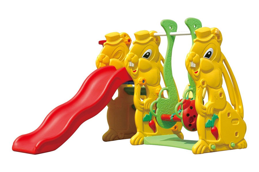 Kids Attractive Cheap Rabbit Plastic Slide and Swing Combined Play Set for Home Living Room Sharing with Friends