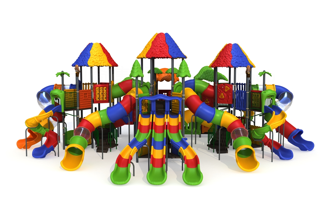 Colorful Big playground with high play towers and different kinds of slides for landscape