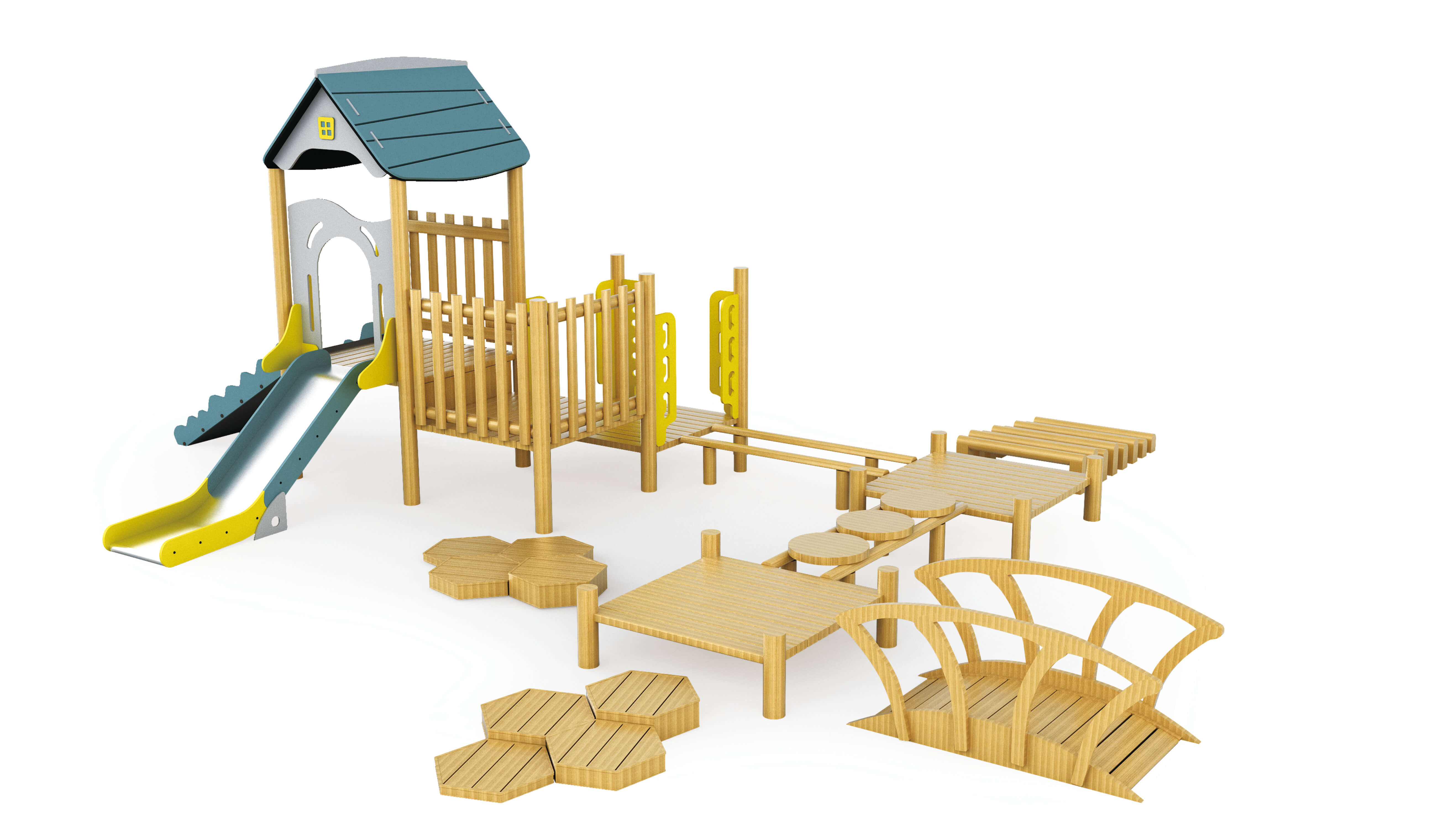 School playground equipment made of wood