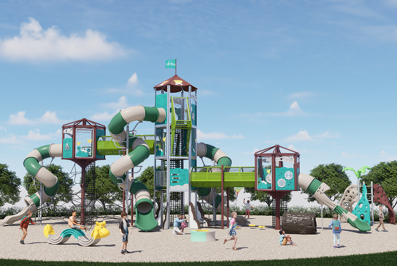 Punk style tower playground equipment with big slides and climbers for kids to play in amusement park-copy