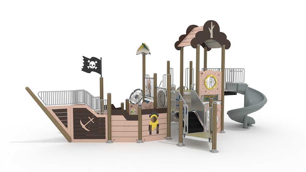 Landscape Structure Playground Equipment Pirate Ship themed with LLDPE S-Slide and play panels in amusement park-copy-copy