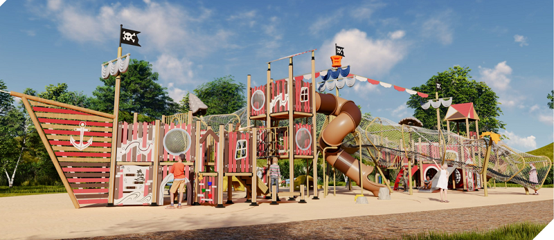 large Landscape Structure Playground Equipment Magic Pirate Island with net climbing and slide tube in amusement park