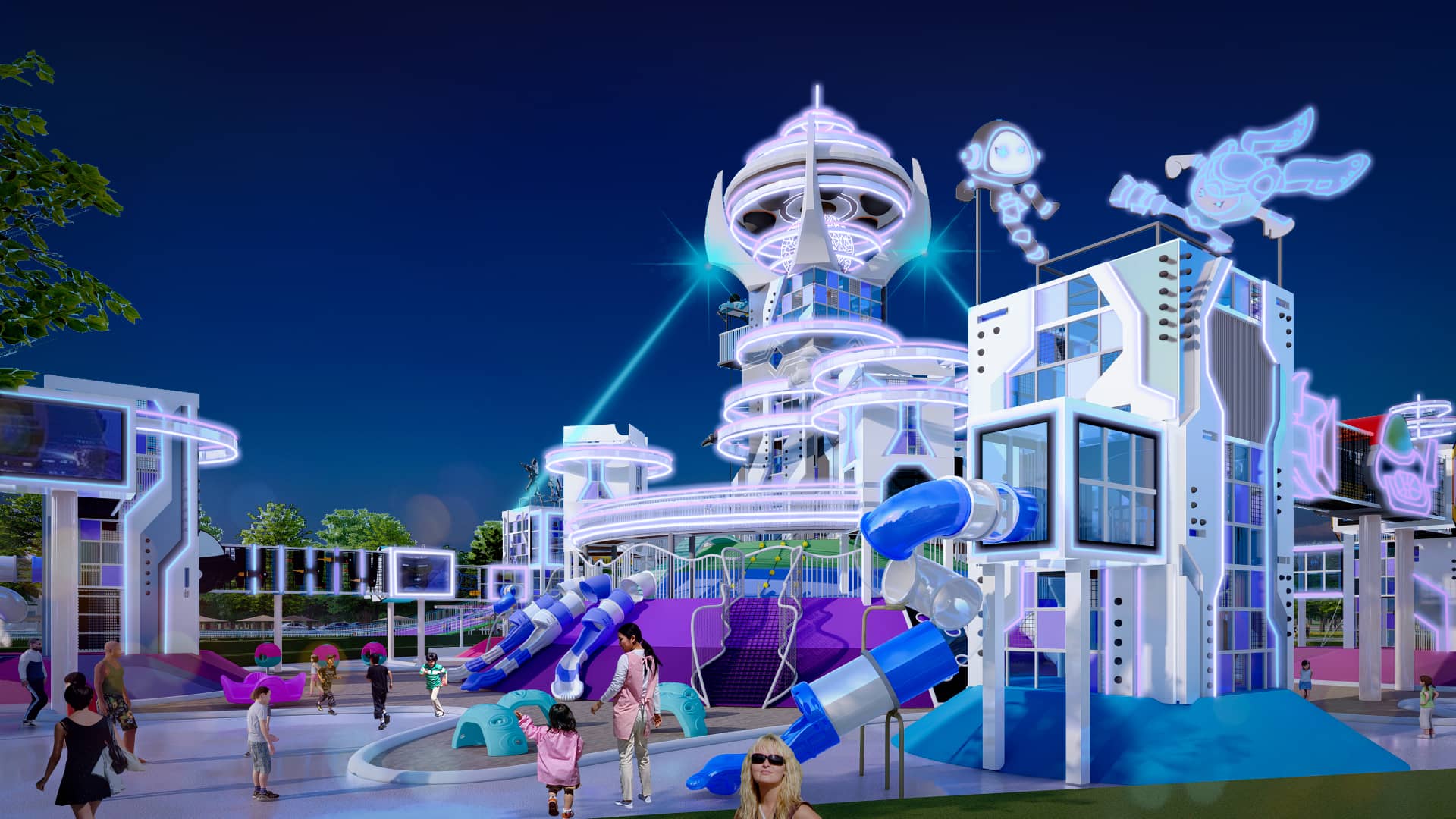 2024 KAIQI High Quality Giant Space Tower Outdoor Playground For Kids Playground Slides For Sale KQ24004A