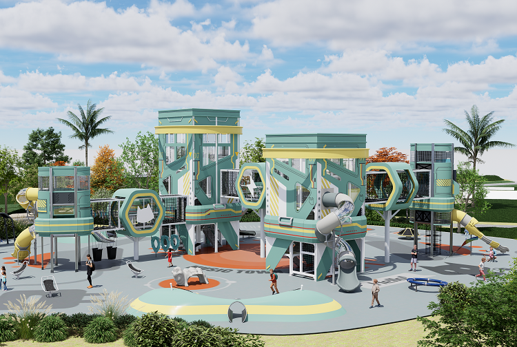 Outdoor Commercial playground equipment mint green power station themed amusement park