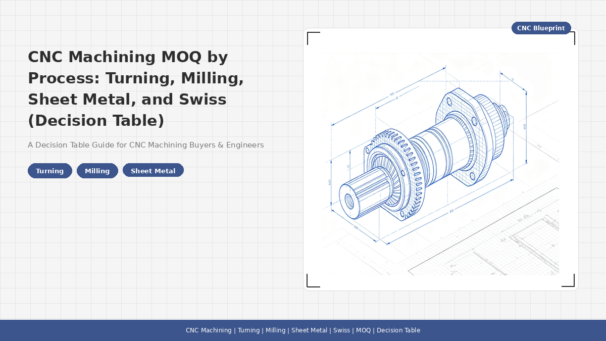 Quantité minimale de commande (MOQ) pour l'usinage CNC par procédé : tournage, fraisage, tôlerie et fraisage suisse (tableau de décision)