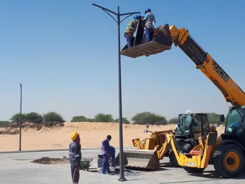 45pcs 6M Hot Dip Galvanized Double Arm Street Light Pole in Dubai, UAE
