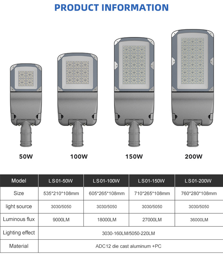 High Lumen Wholesale Outdoor New 50w 100w 150w 200w Electric Led Street Light detail (5)