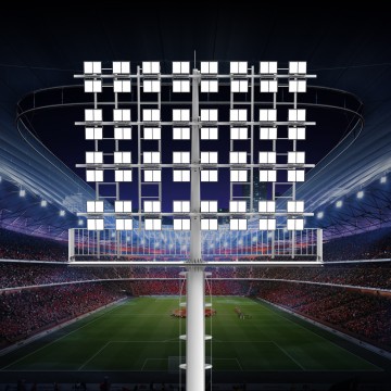 LECUSO 20m 30M 40M 50M Ladder High Mast Solar Light Poles LED Flood Light 20+ Year Lifespan for Stadium Sports Field