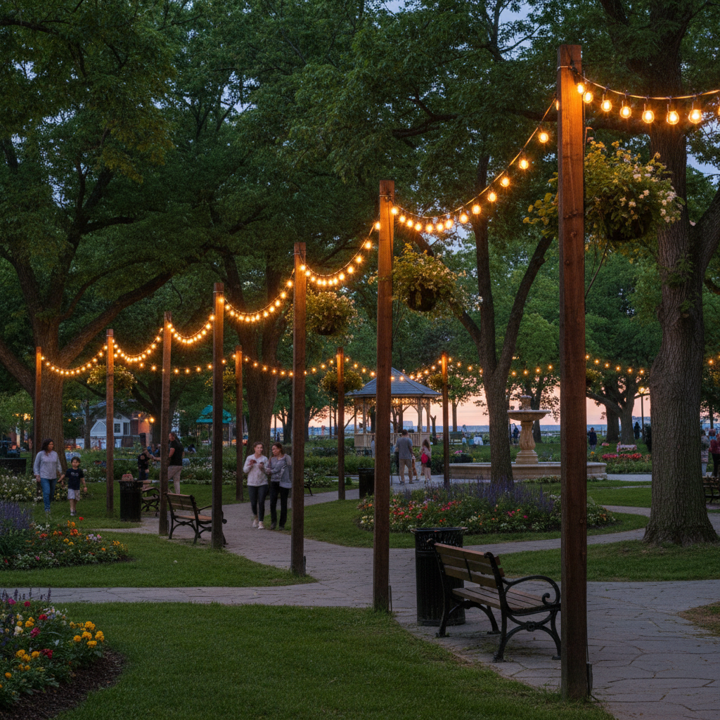 String Lights Poles For Public Parks And Gardens