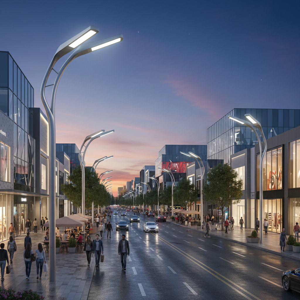 Led Street Light Modern Pole For Commercial Shopping Districts