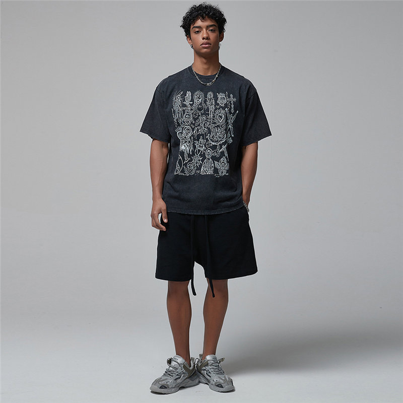 Washed Printed Round Neck Loose Short Sleeve T-Shirt