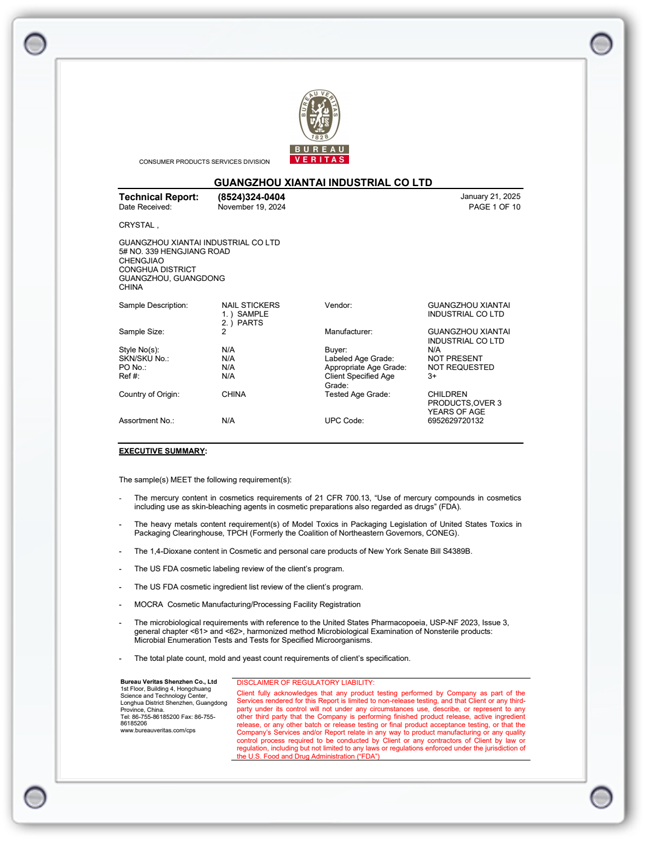 FDA Nail Sticker Test Report