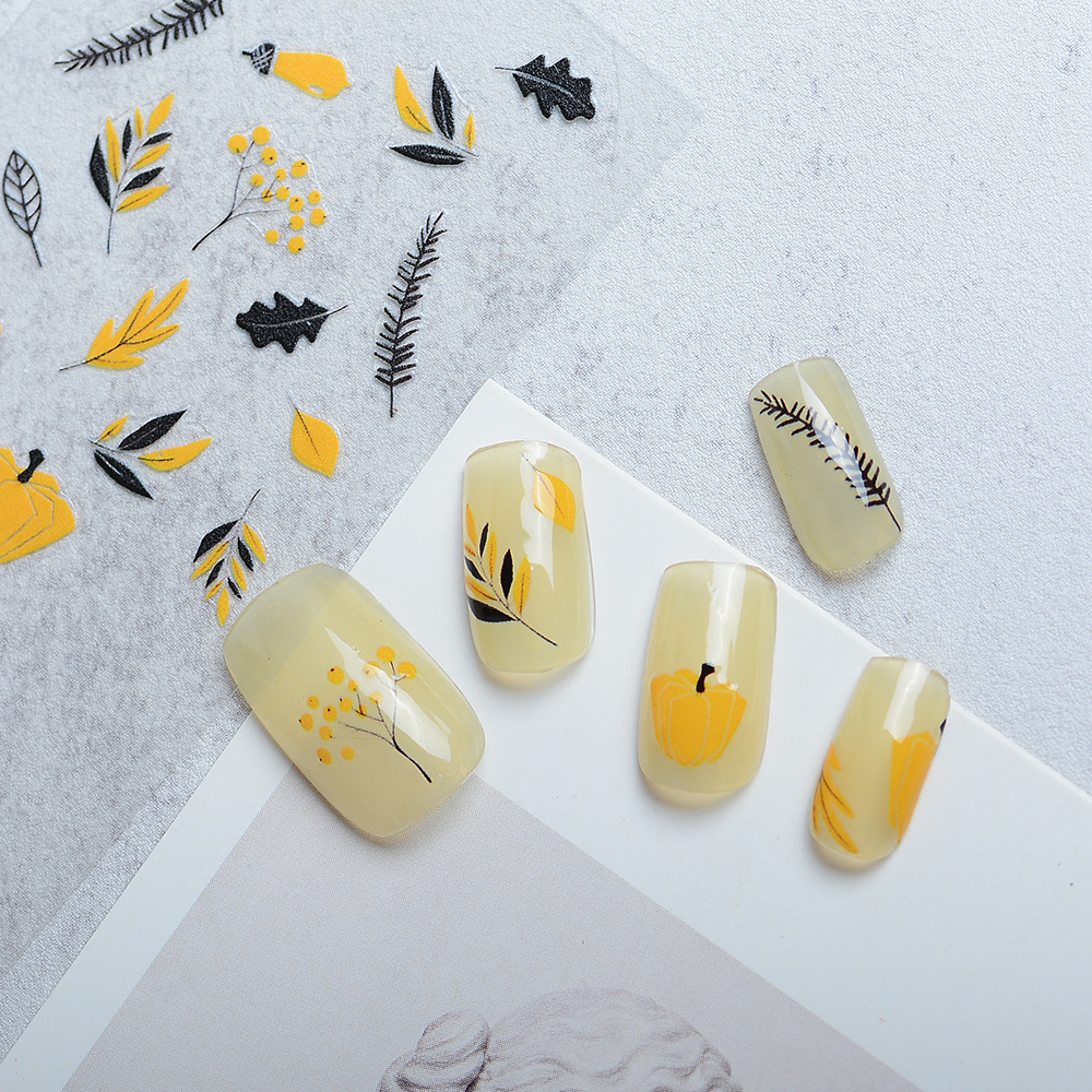 Custom Autumn Yellow Nail Art Stickers wholesale from China Suppliers and Factory - 3D Botanical Design for Salons