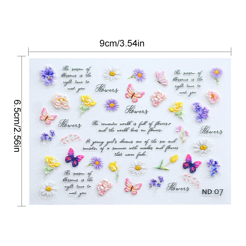 Factory Direct Wholesale 5D Embossed Floral & Butterfly Nail Art Stickers