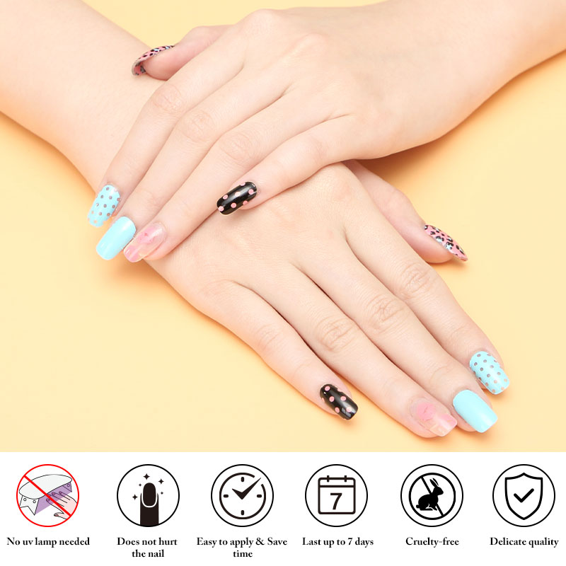 Custom Self Adhesive Nail Polish Stickers Light Blue Polka Dot Animal Print Designs