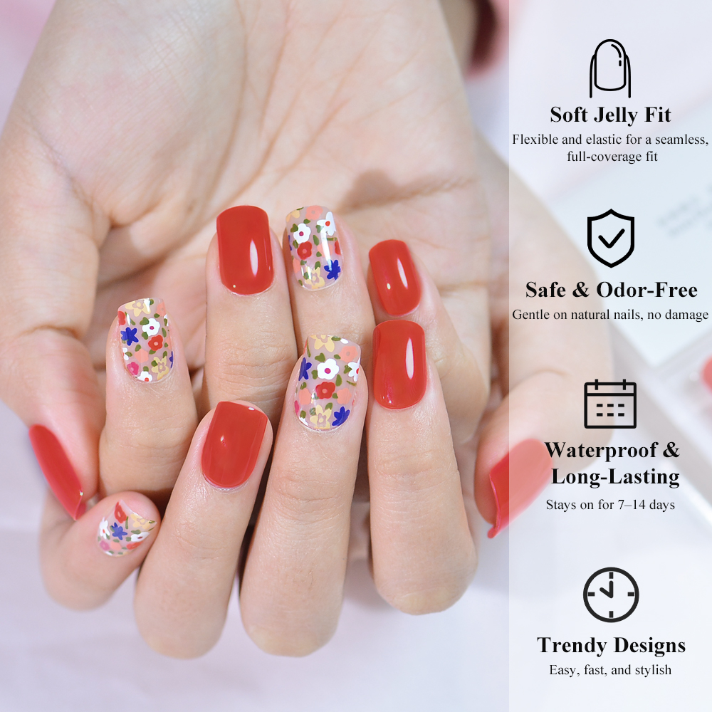 China OEM Red Floral Press-On Nails - Durable, Waterproof, and Customizable from Reliable Suppliers and Factory
