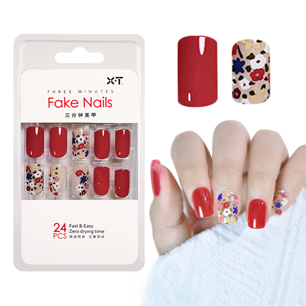 OEM Red Floral Press-On Nails for Brands