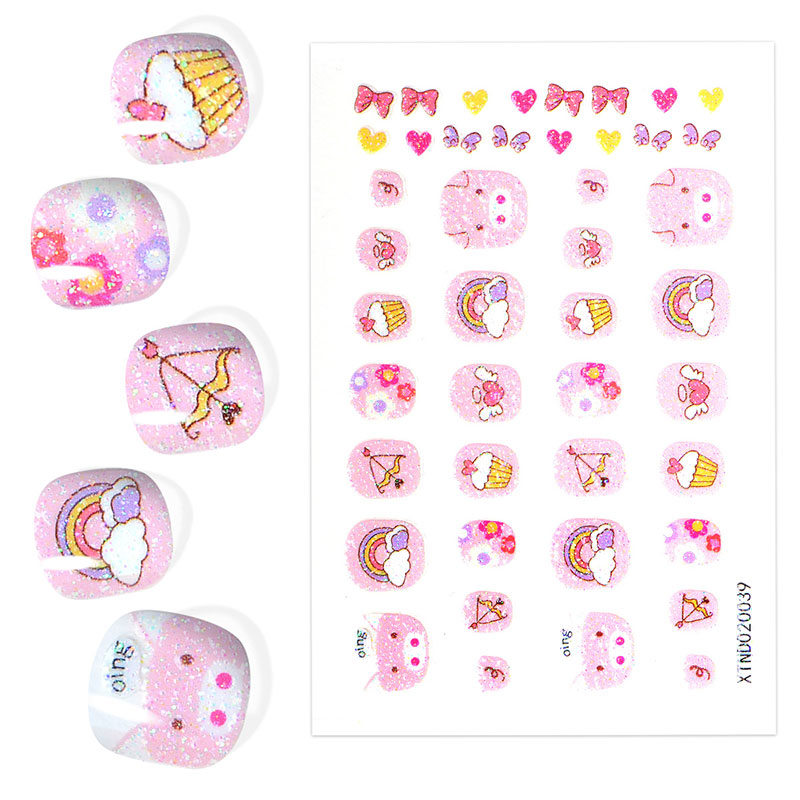 Custom Kid Friendly Nail Stickers No Cure Glitter Cartoon Cupcake Rainbow Design