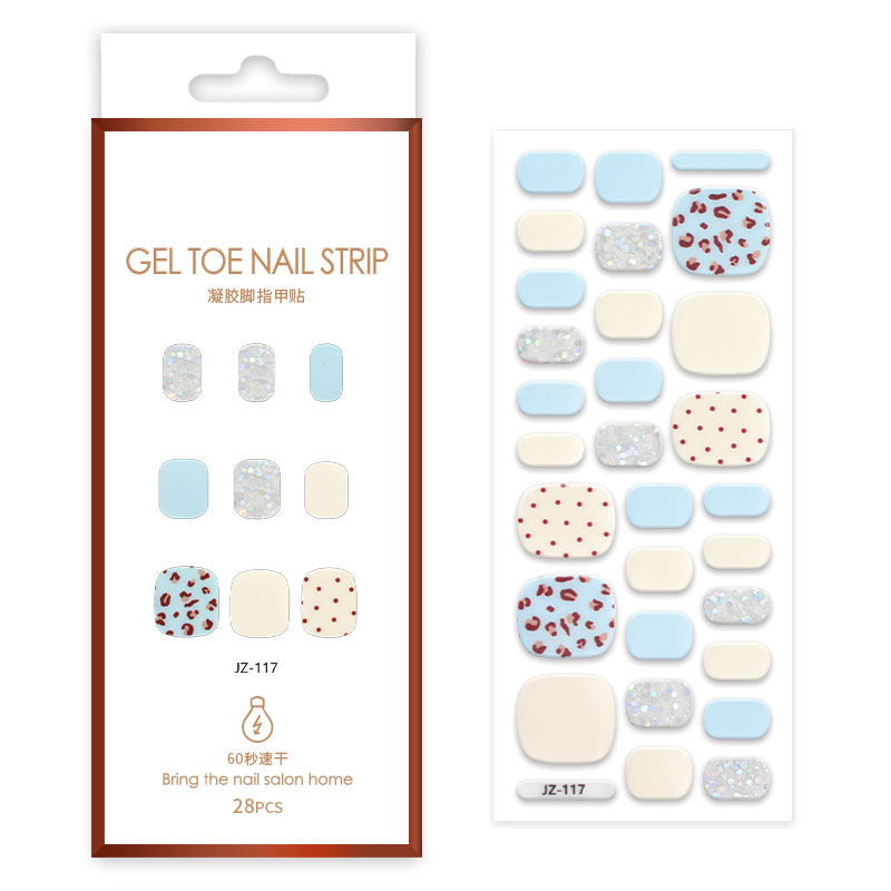 Custom Glitter Semi-Cured Gel Toe Nail Strips Leopard & Polka Dot Design