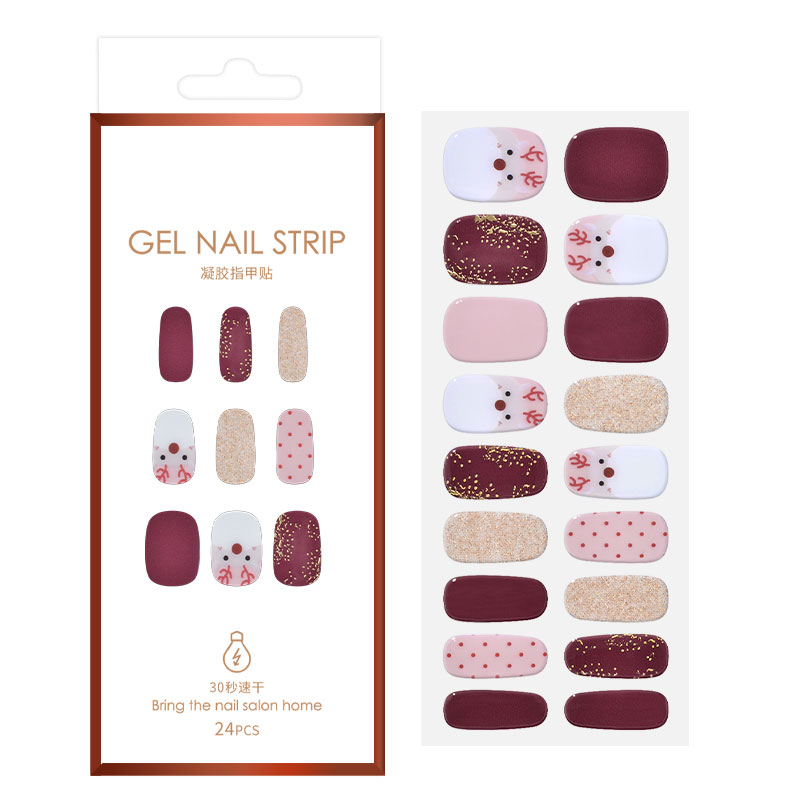 Wholesale Christmas Semi-Cured Gel Nail Strips - Polka Dot & Reindeer Design