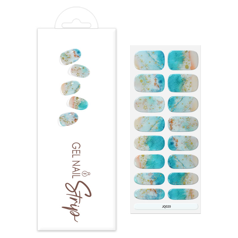 OEM Glossy Ocean & Gold Foil Semi-Cured Gel Nail Strips