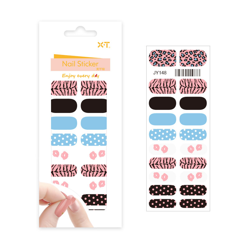 Custom Self Adhesive Nail Polish Stickers Light Blue Polka Dot Animal Print Designs