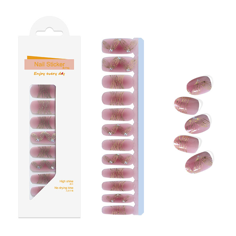 Wholesale Elegant Pink Gold Line Nail Polish Wraps, Waterproof & Easy Apply