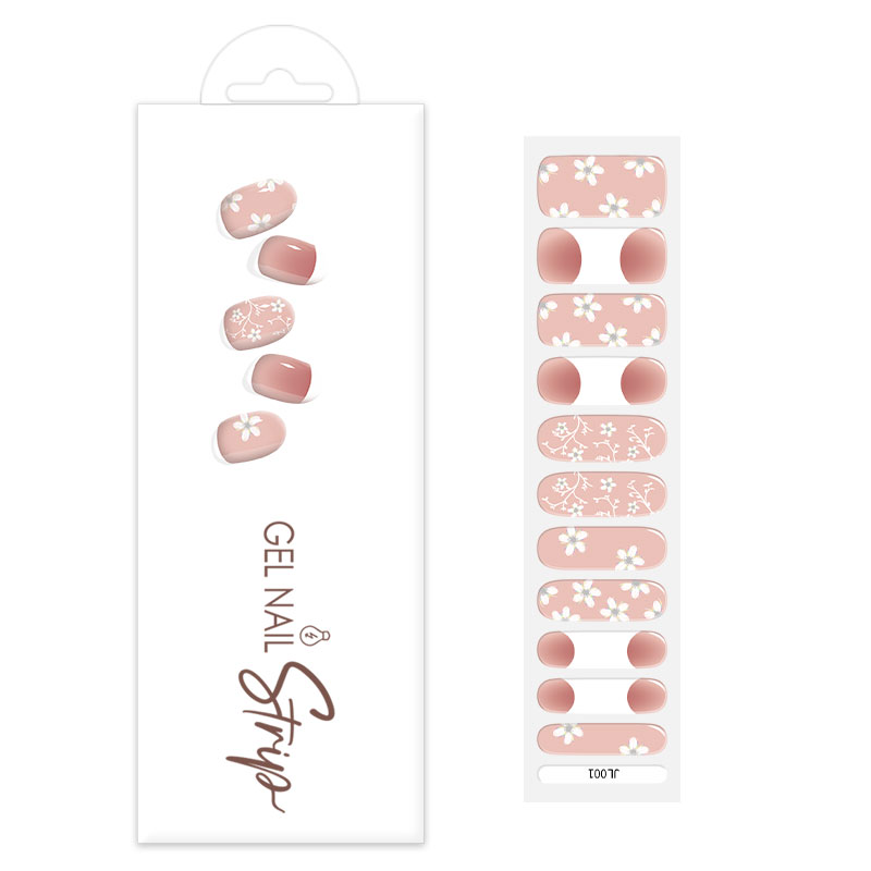 Wholesale Nude Pink Floral Semi-Cured Gel Nail Strips OEM Nail Art