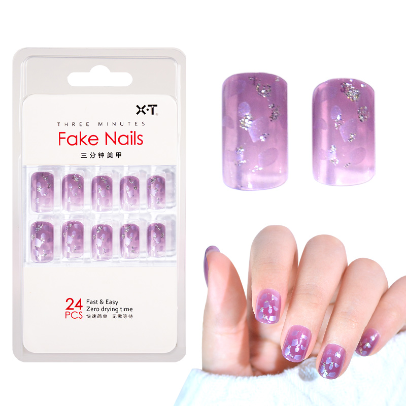 Soft Jelly Purple Shimmer Press-On Nails Flexible Safe 7-14 Days Bulk Supply