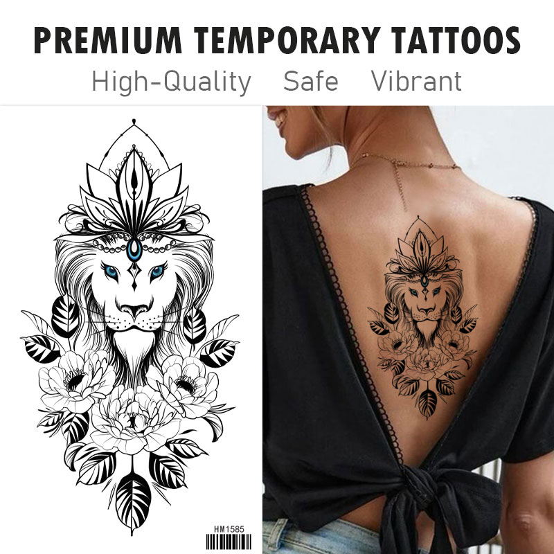 Custom Lion Floral Temporary Tattoos - Waterproof Body Art Stickers