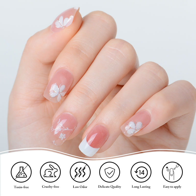 Wholesale Nude Pink Floral Semi-Cured Gel Nail Strips OEM Nail Art