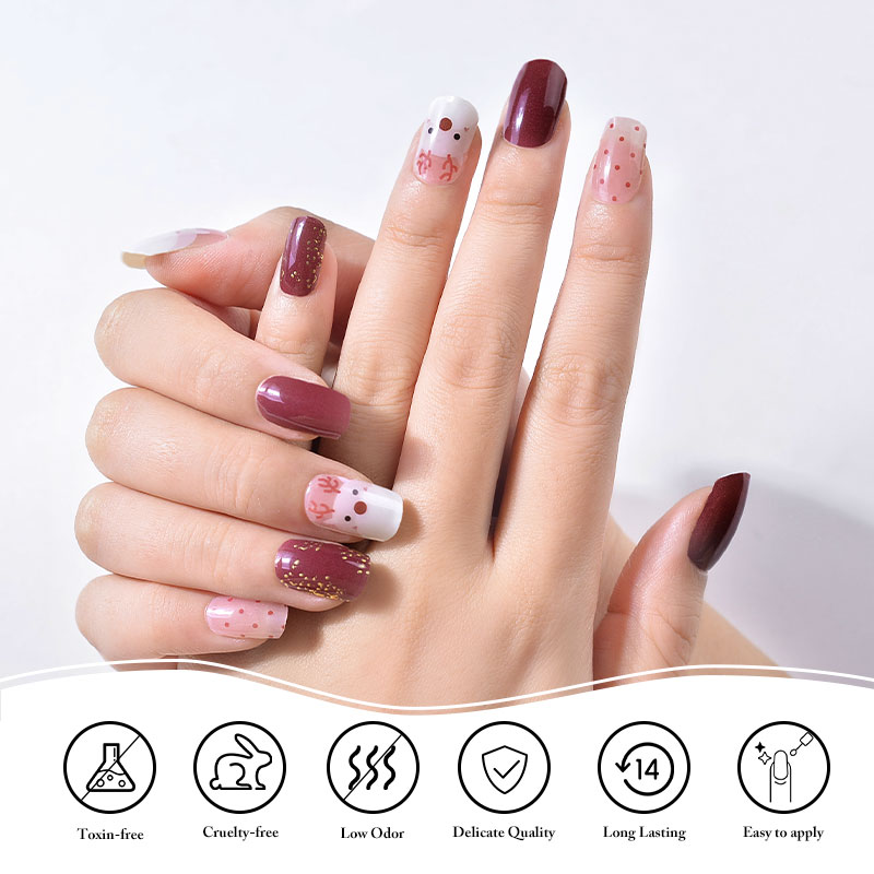 Wholesale Christmas Semi-Cured Gel Nail Strips from China Suppliers - Reindeer & Polka Dot Design by Factory