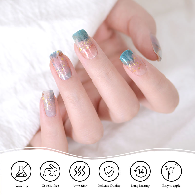 OEM Glossy Ocean & Gold Foil Semi-Cured Gel Nail Strips
